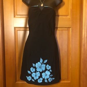 Strapless sundress with Hawaiian floral pattern L